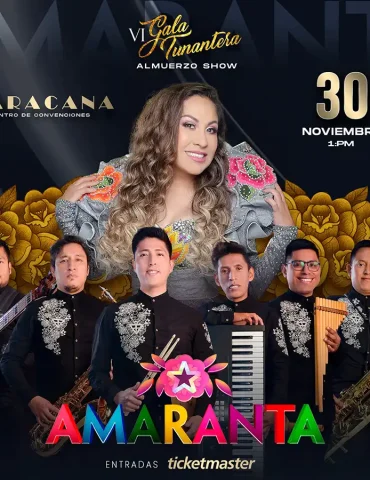 Amaranta interpretando música andina durante la VI Gala Tunantera 2025 en el Centro de Convenciones Maracaná de Lima.